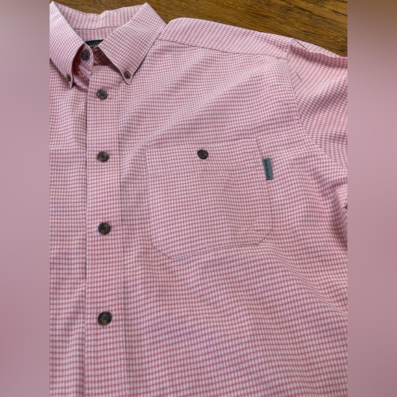 Woolrich red checked short sleeve button front shirt.  Front pocket. Size Large - Picture 4 of 5